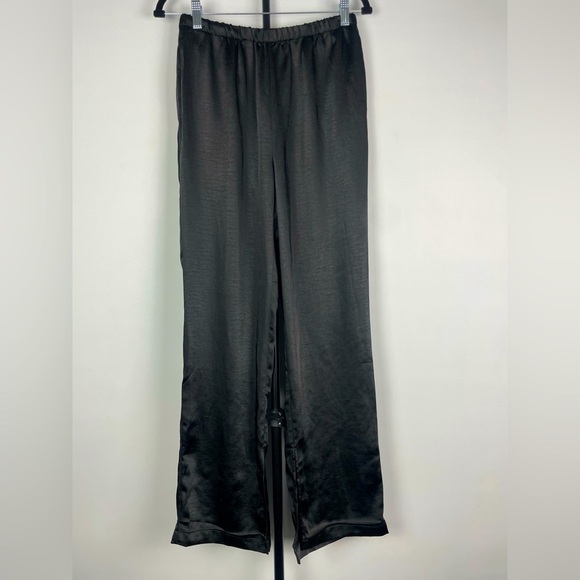 OAK + FORT Pants - Oak + Fort Black Satin Flowy Wide Leg Pull On Elastic Waist Pants